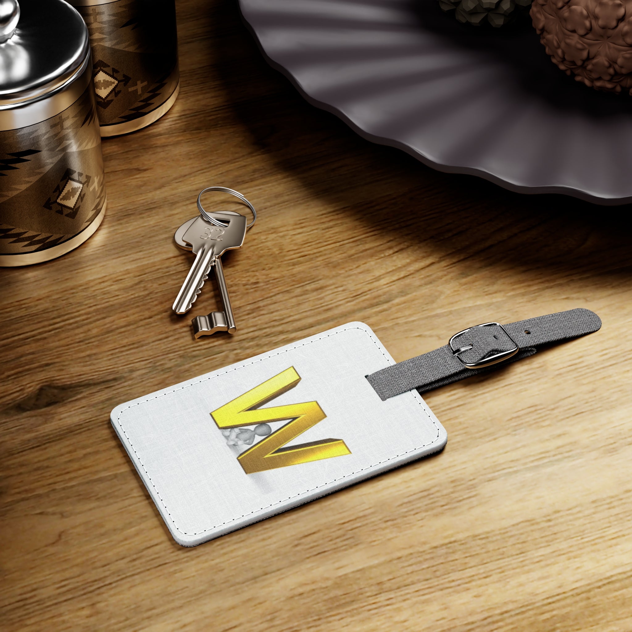 Gold Monogram W Initial luggage tag | Saffiano polyester rectangle