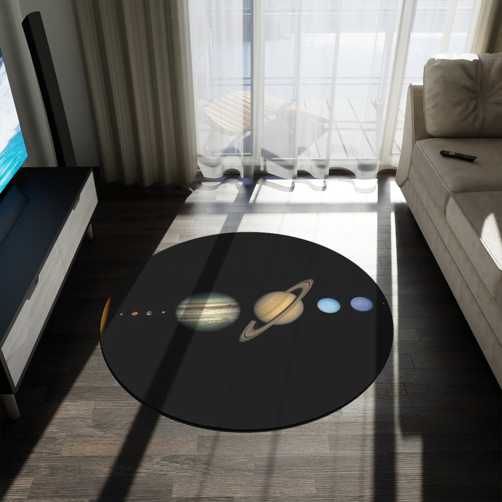 Solar System Planets Round Rug | Space Illustration Planetary Lineup