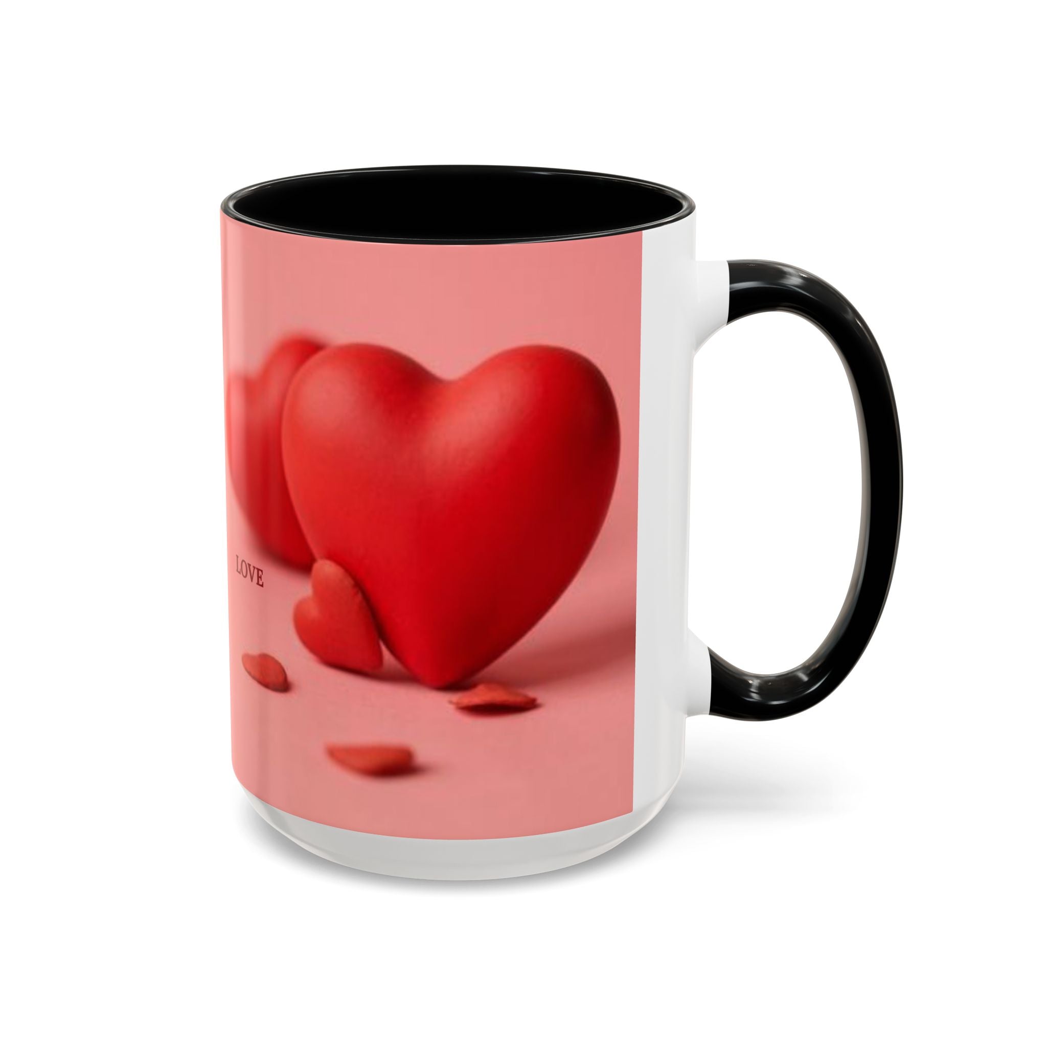 Red Heart Love Design Accent Coffee Mug | Valentine Heart Ceramic Mug