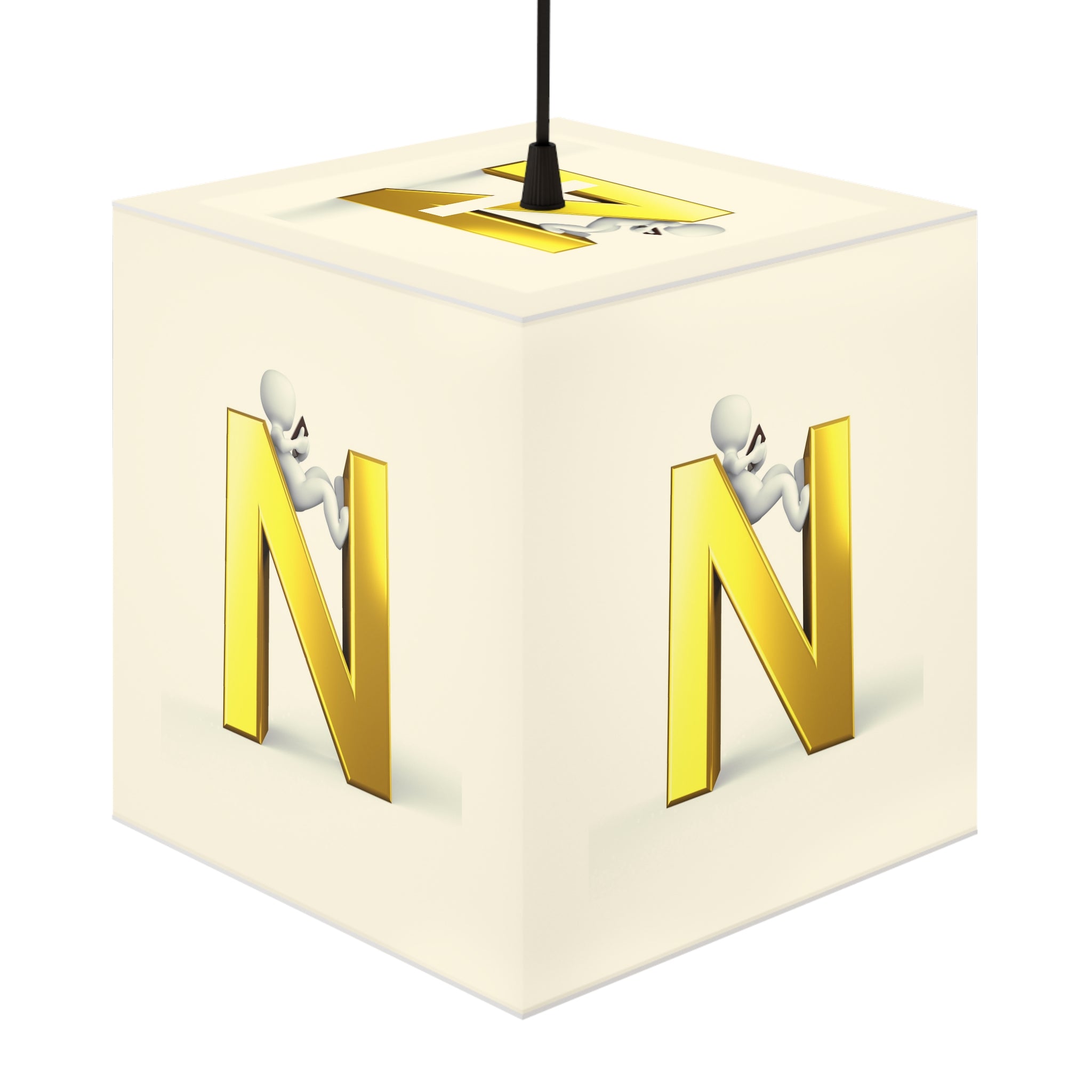 Gold Letter N Cube Lamp | Initial Monogram Light Cube