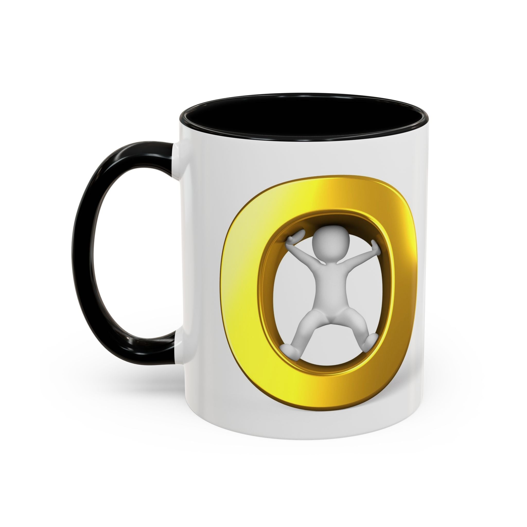 Stick Figure Inside Gold Letter O Mug | Accent Coffee Mug 11oz 15oz
