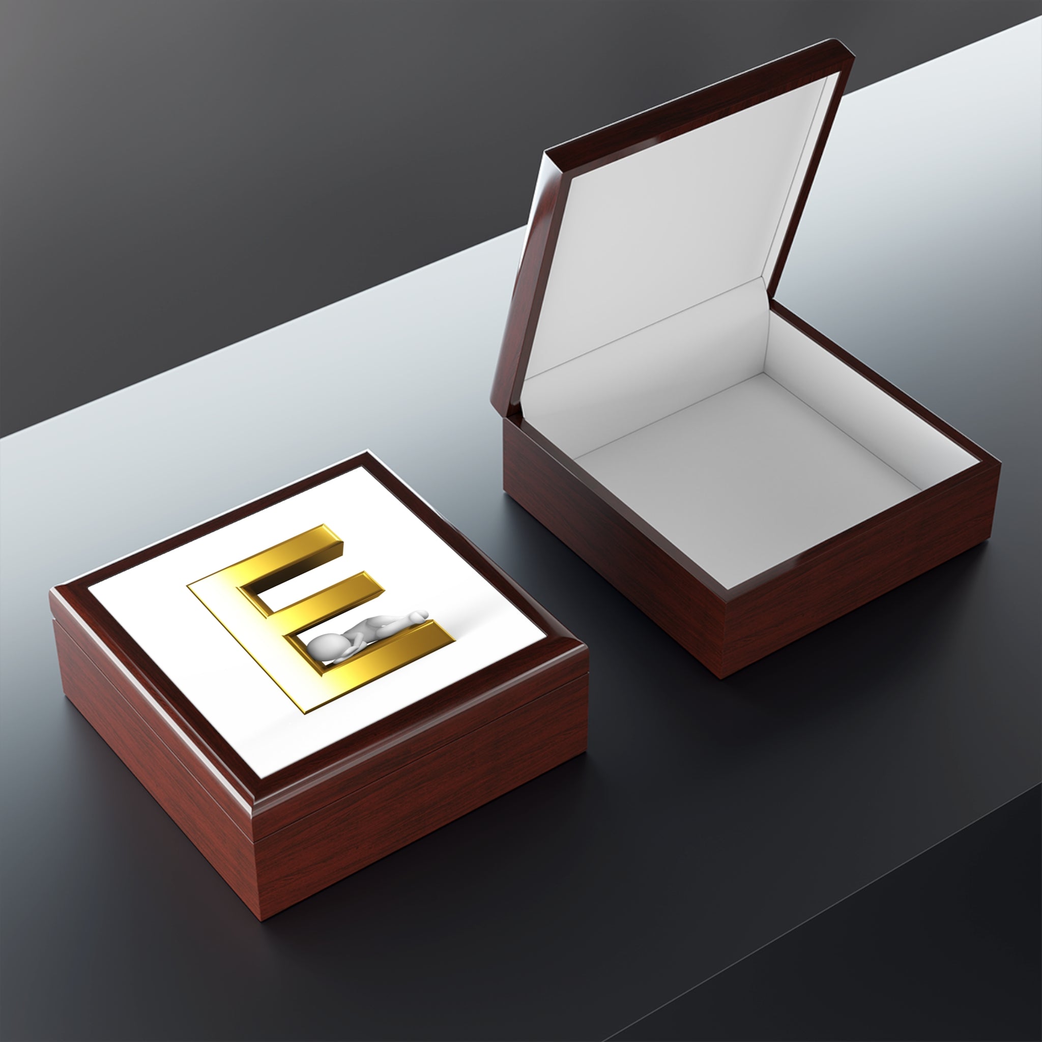 Gold Letter E Monogram Jewelry Box | Initial Keepsake Box