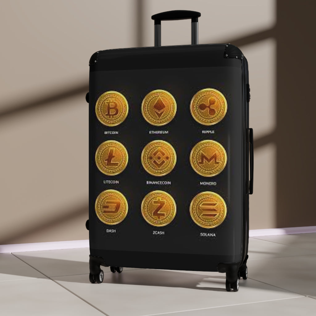 Cryptocurrency Coins Suitcase | Bitcoin Ethereum Litecoin Travel Luggage