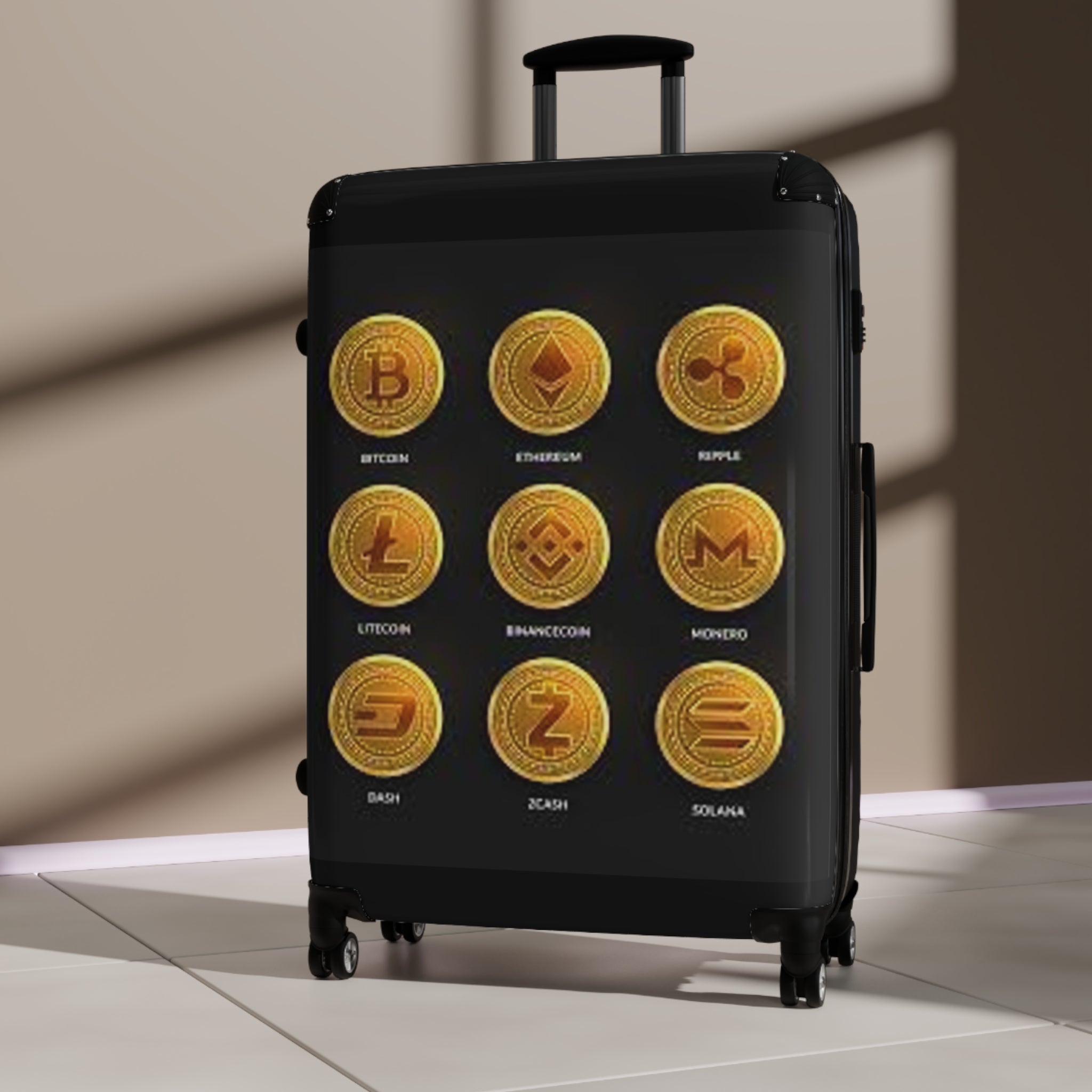 Cryptocurrency Coins Suitcase | Bitcoin Ethereum Litecoin Travel Luggage