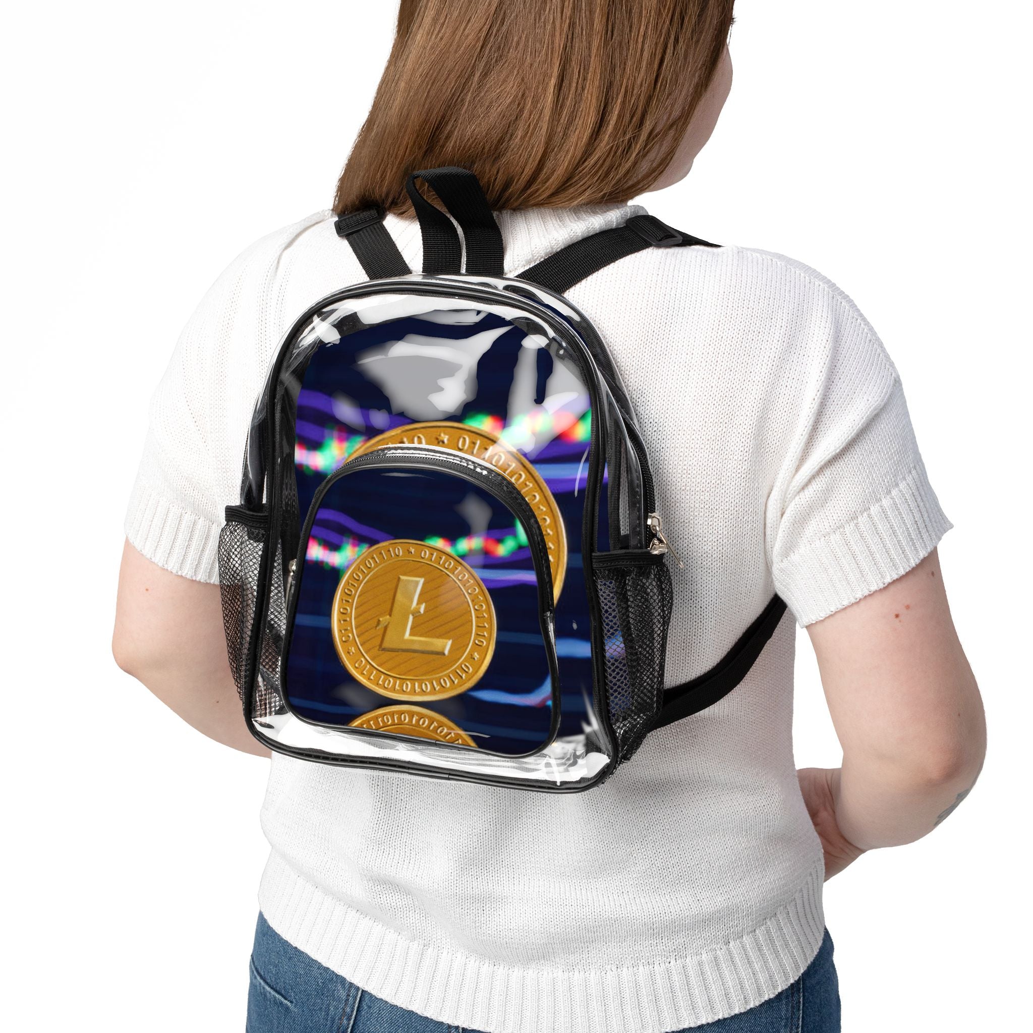 Litecoin Coin Clear Stadium Backpack | Transparent Crypto Design