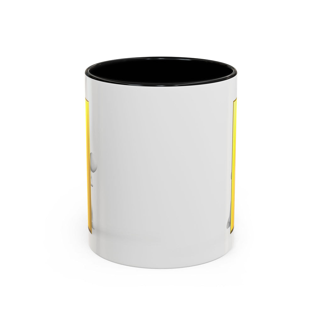 Mug en céramique avec bonhomme allumette jetant un coup d'œil derrière la lettre i dorée | Tasse à café avec anse et intérieur contrastants