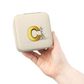 Gold Letter C Initial Jewelry Travel Case | Pink Compact Organizer