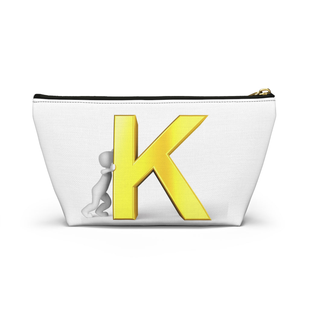 Yellow Letter K Monogram Accessory Pouch | Initial K Makeup Bag