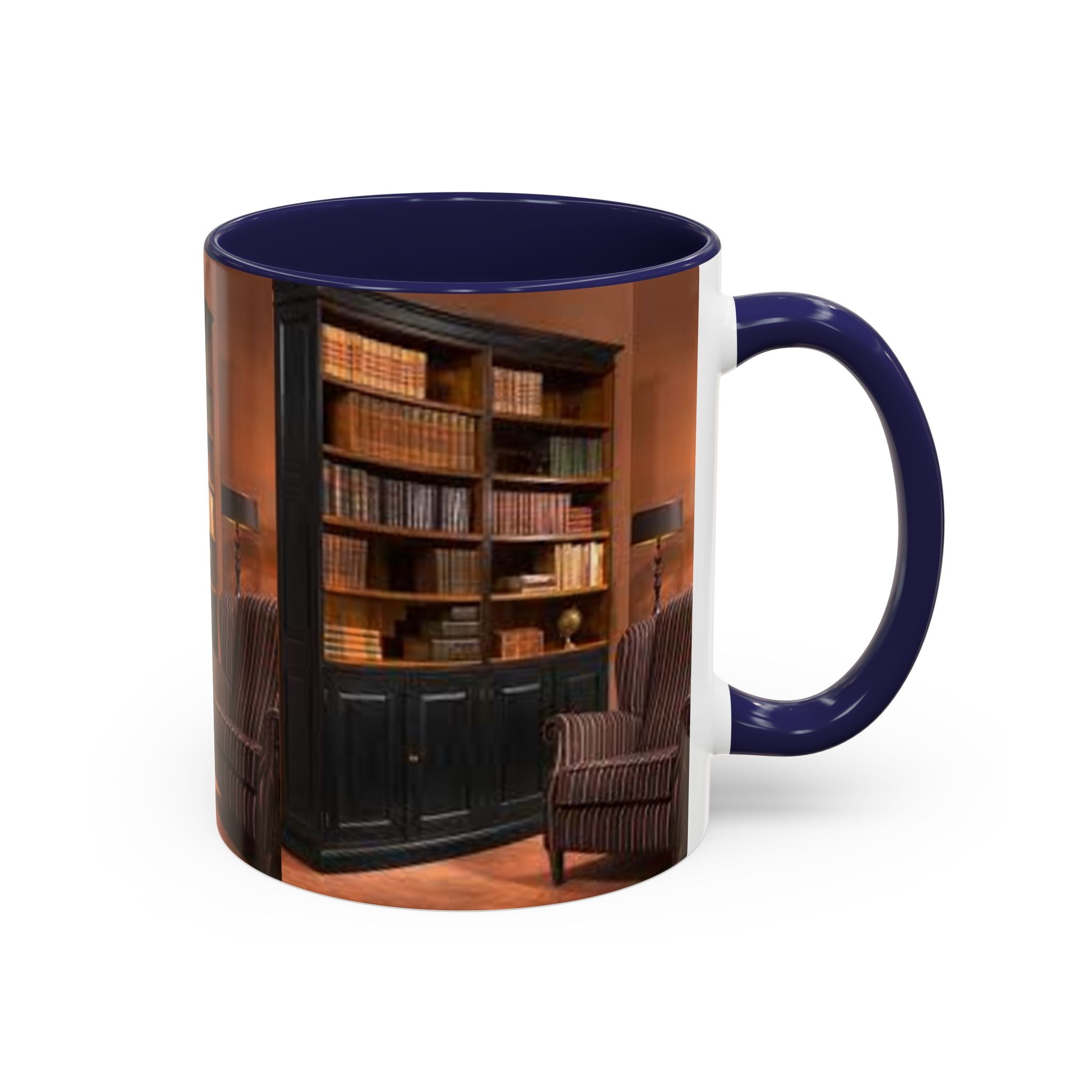 Cozy Library Bookshelf Coffee Mug | Accent Black Handle