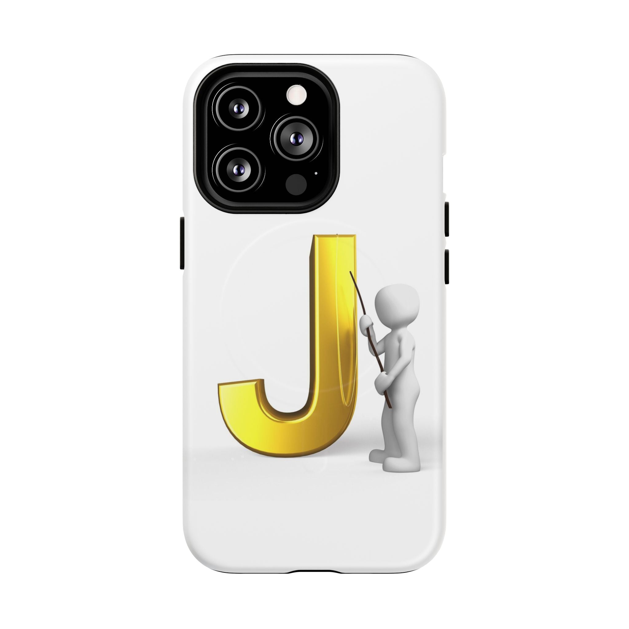 Coque de téléphone aimantée résistante dorée avec lettre J et figure de peintre