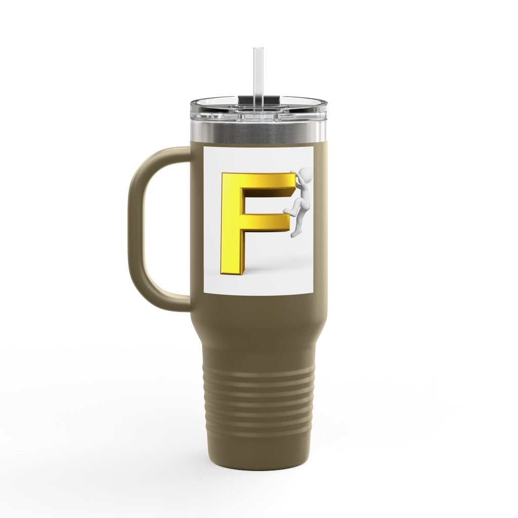3D Figure Climbing Yellow Letter F Travel Mug | Insulated 40oz