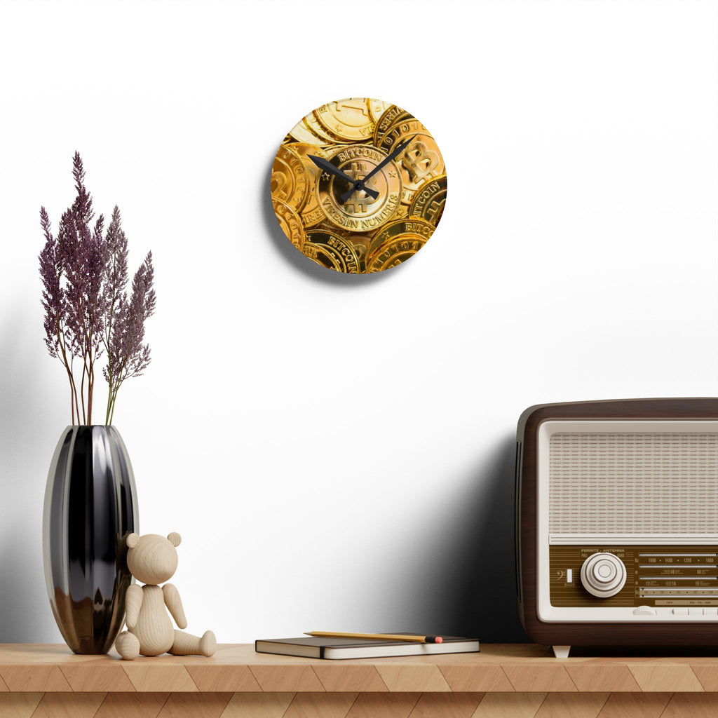 Bitcoin Coin Stack Acrylic Wall Clock | Cryptocurrency Decor