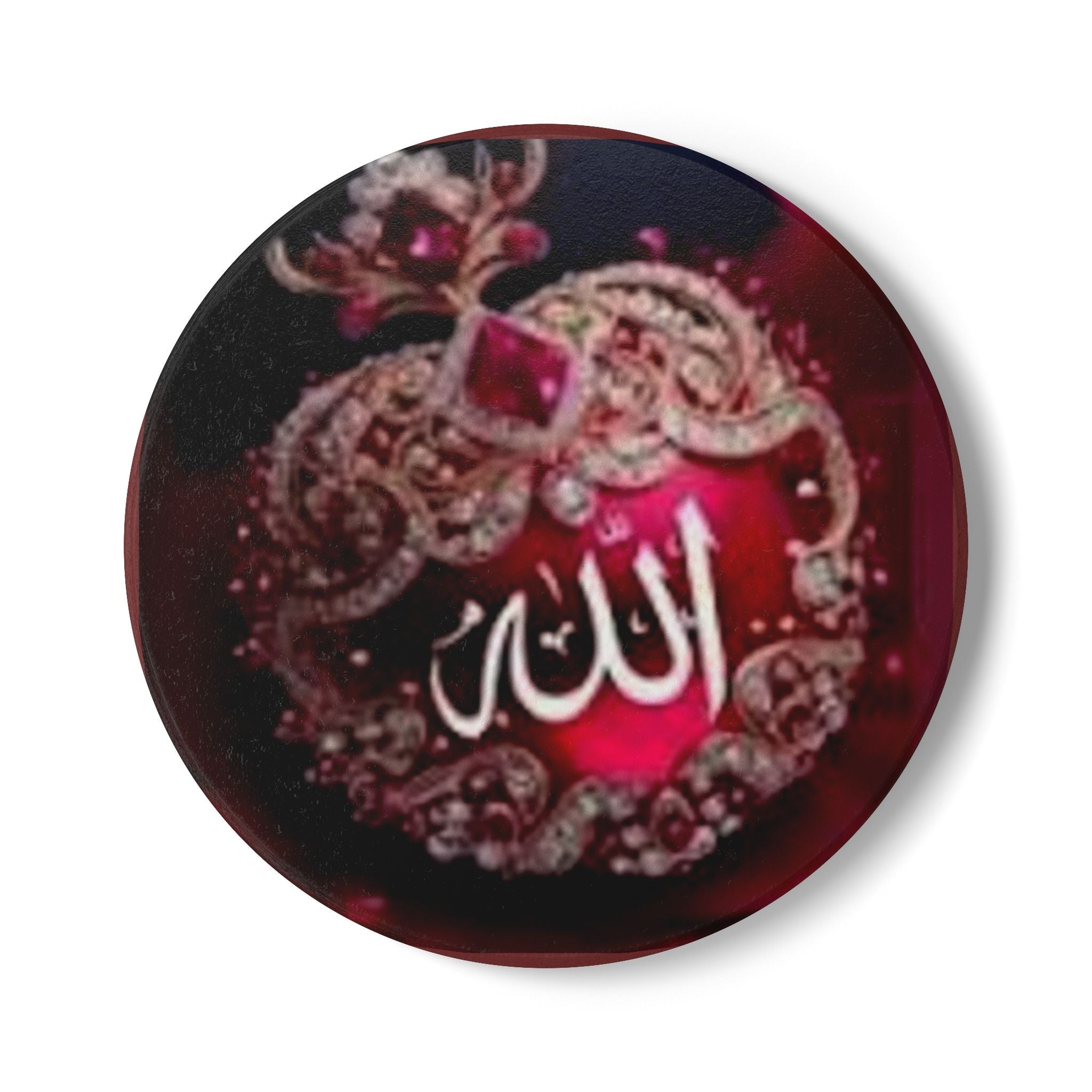 Arabic Calligraphy Allah Ornament Ceramic Coaster | Islamic Crescent Jewel Design