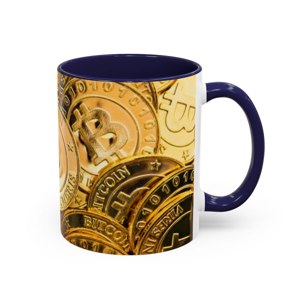 Bitcoin Coin Pattern Accent Coffee Mug | Cryptocurrency Coffee Mug