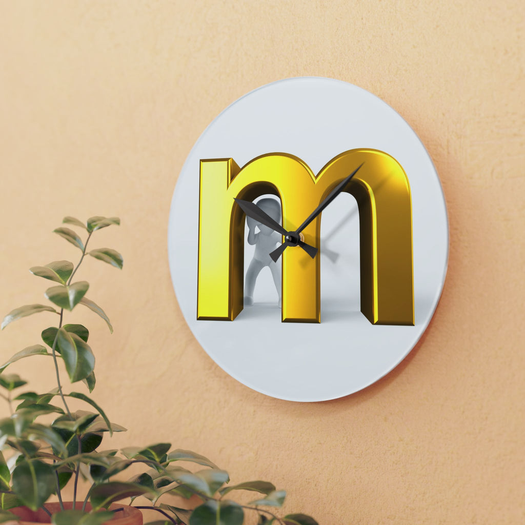Gold Letter M Acrylic Wall Clock | Modern Monogram Decor