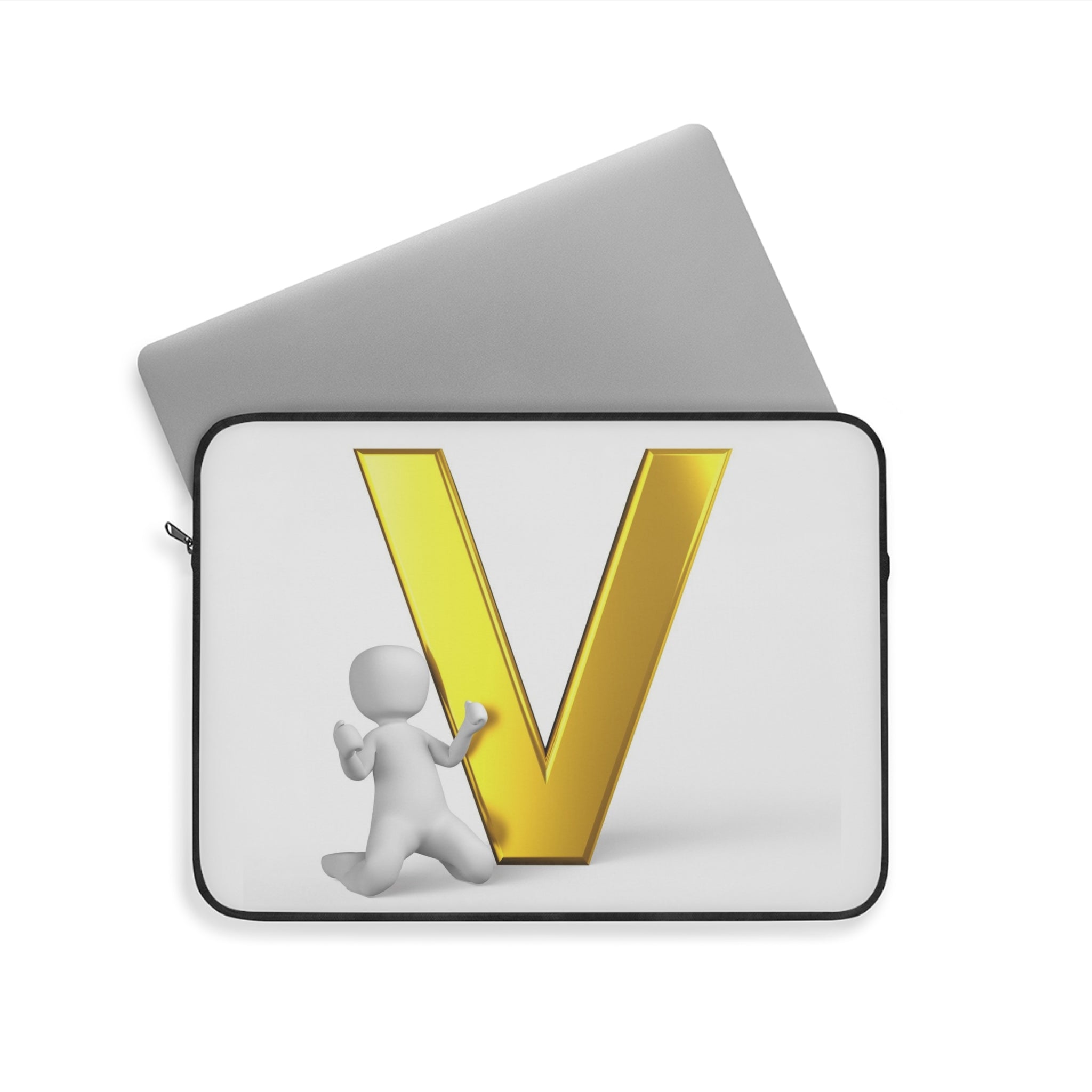Gold Letter V with 3D Figure Laptop Sleeve | Monogram Initial V