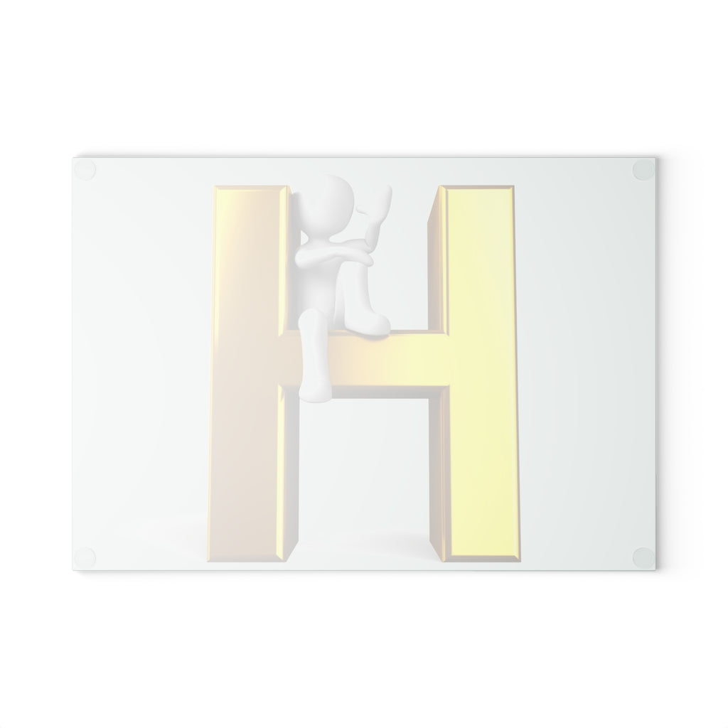 Gold Letter H with Figure Glass Cutting Board | Monogram Initial Kitchen Decor
