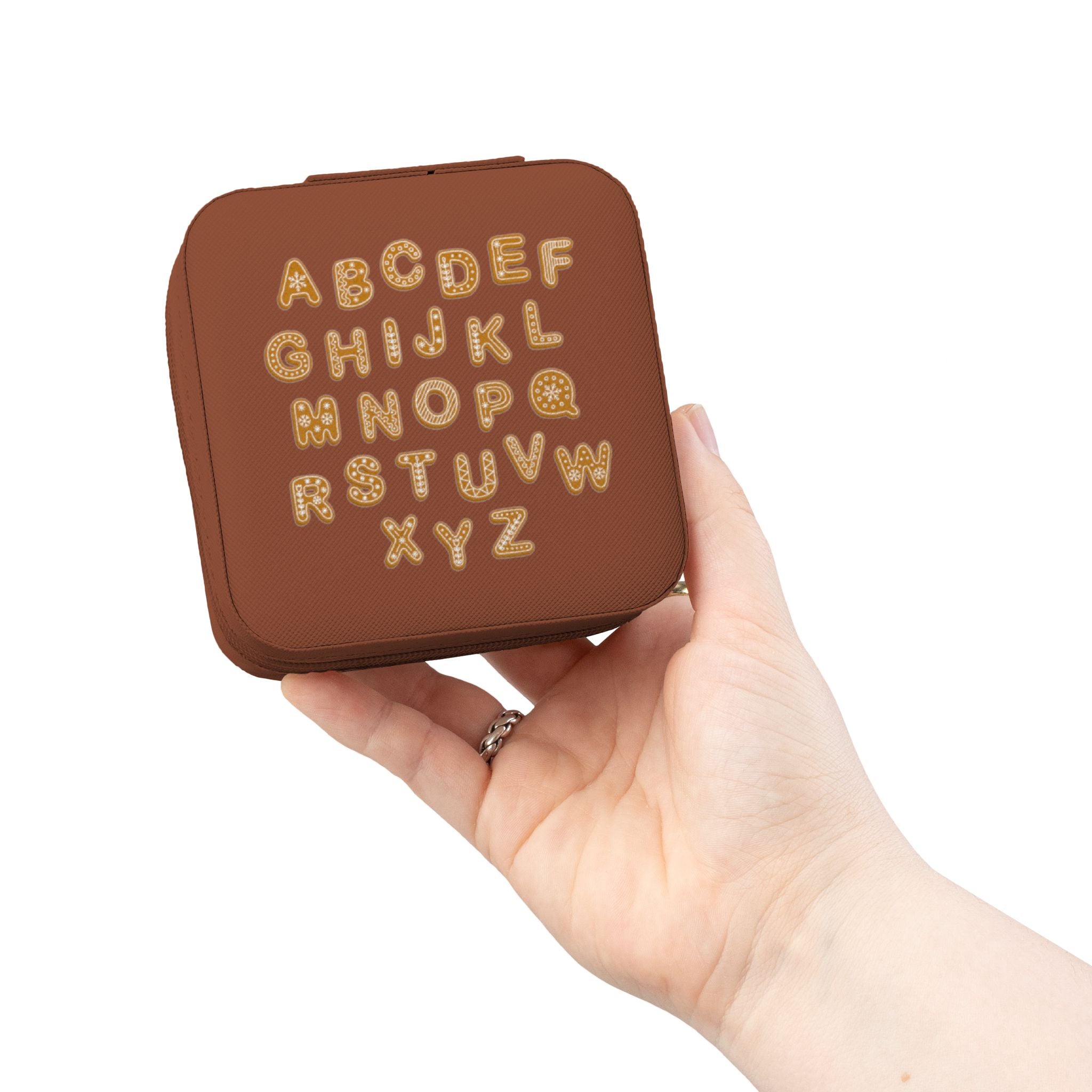 Étui de voyage compact et carré pour bijoux en carreaux alphabet