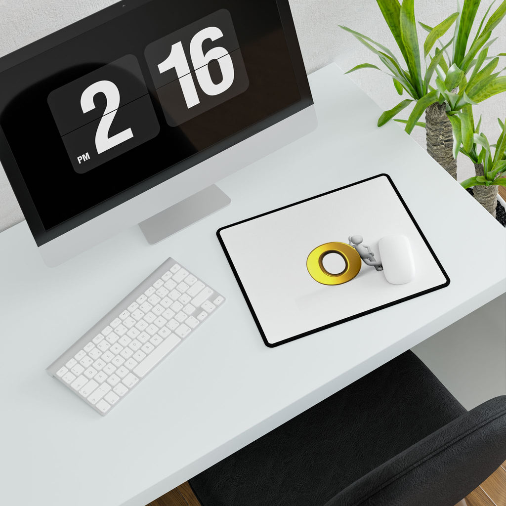 3D Gold Letter O with Figure Desk Mat | Large Mousepad Office Desk Pad