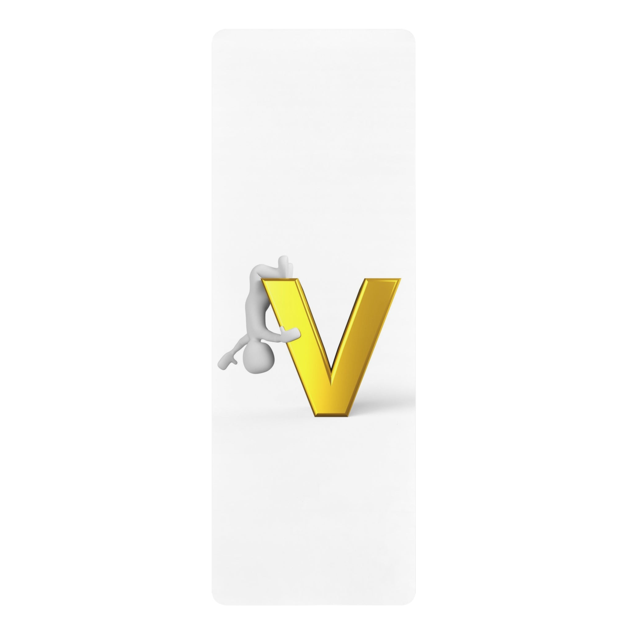3D Gold Letter V with Character Rubber Yoga Mat | Minimal Alphabet Design