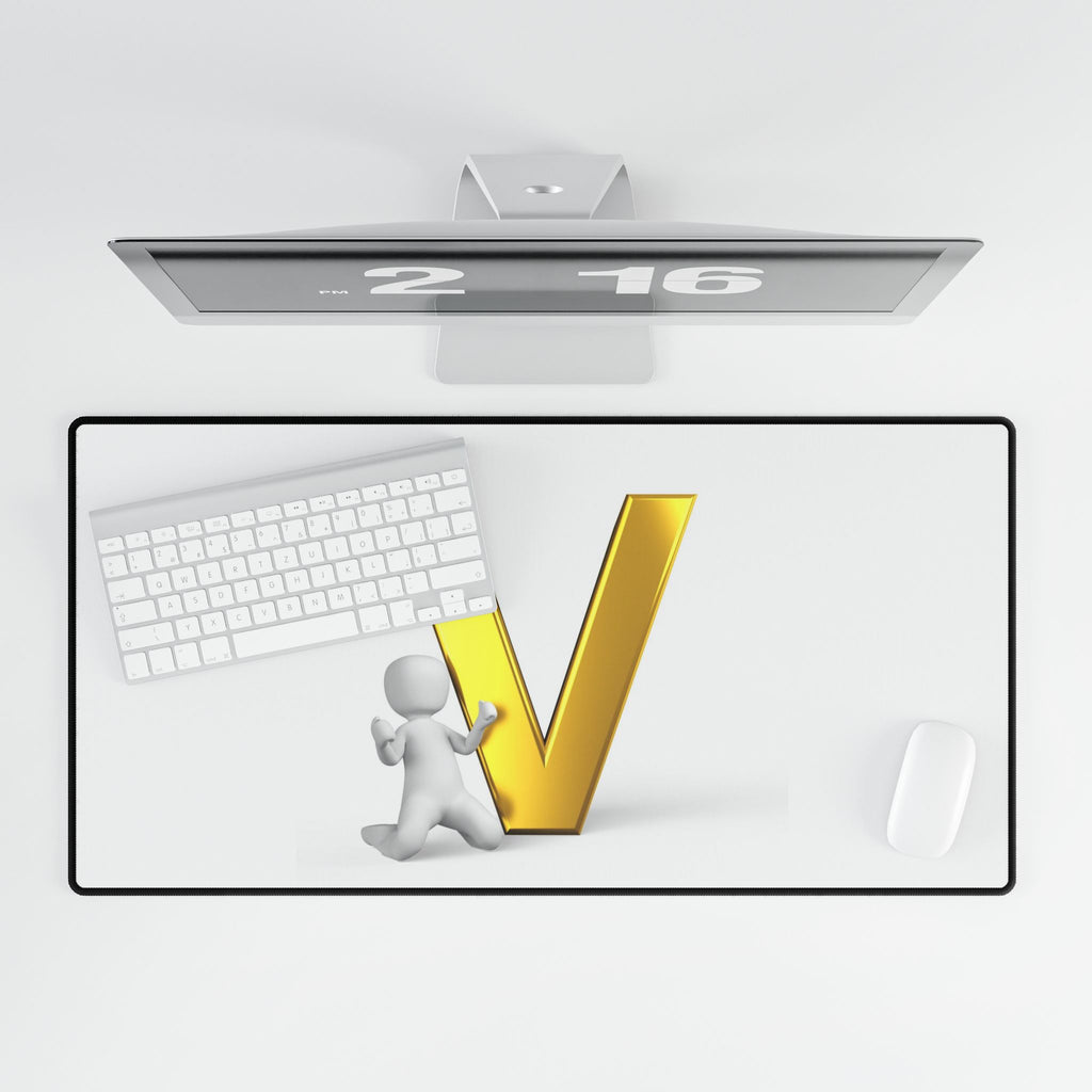 Gold Letter V with Character Desk Mat | Large Mousepad
