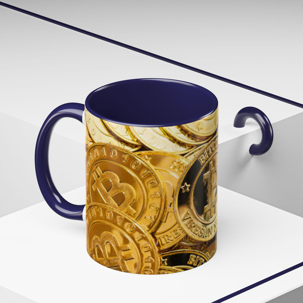 Bitcoin Coin Pattern Accent Coffee Mug | Cryptocurrency Coffee Mug
