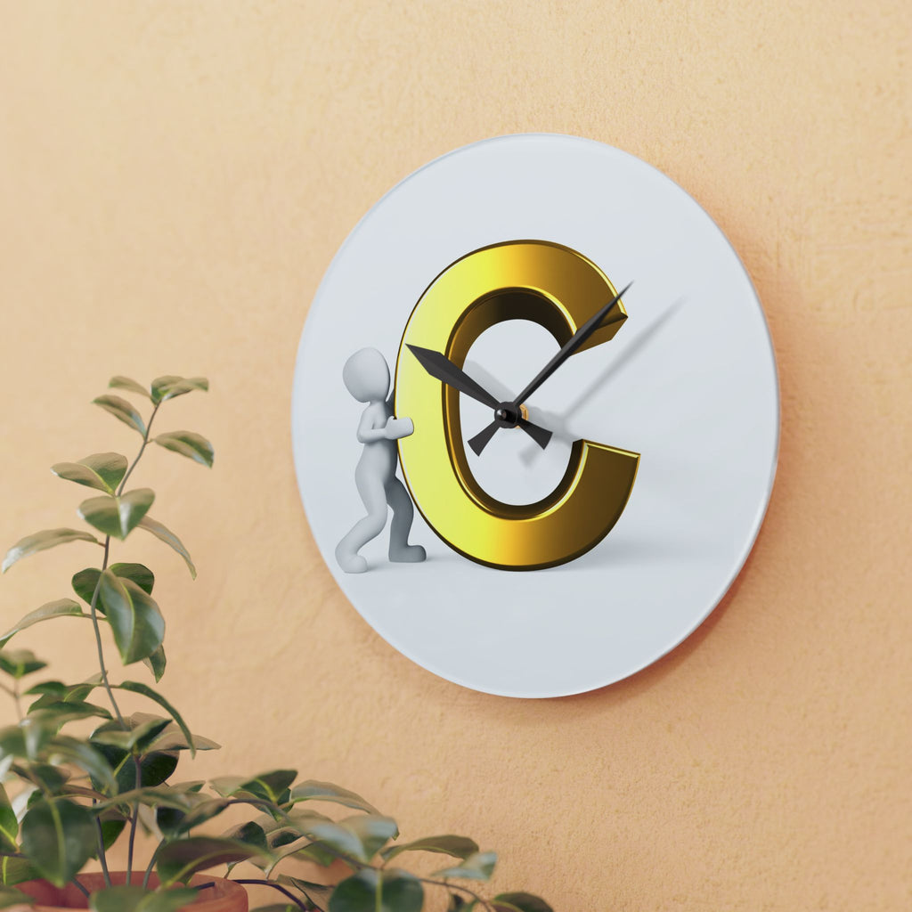 Gold Letter C with Figure Acrylic Wall Clock | Monogram Initial Decor