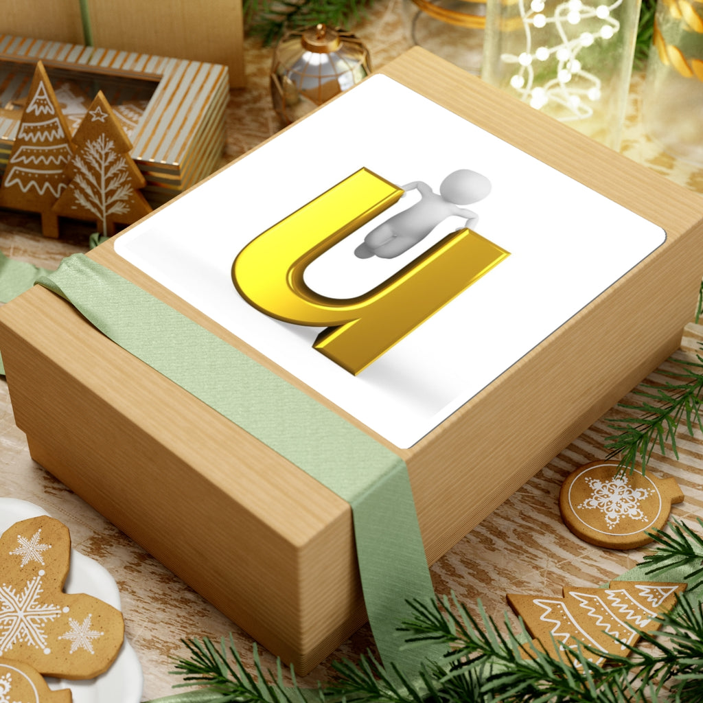 3D Gold Letter U with Mini Figure Sticker | Kiss-Cut Sticker