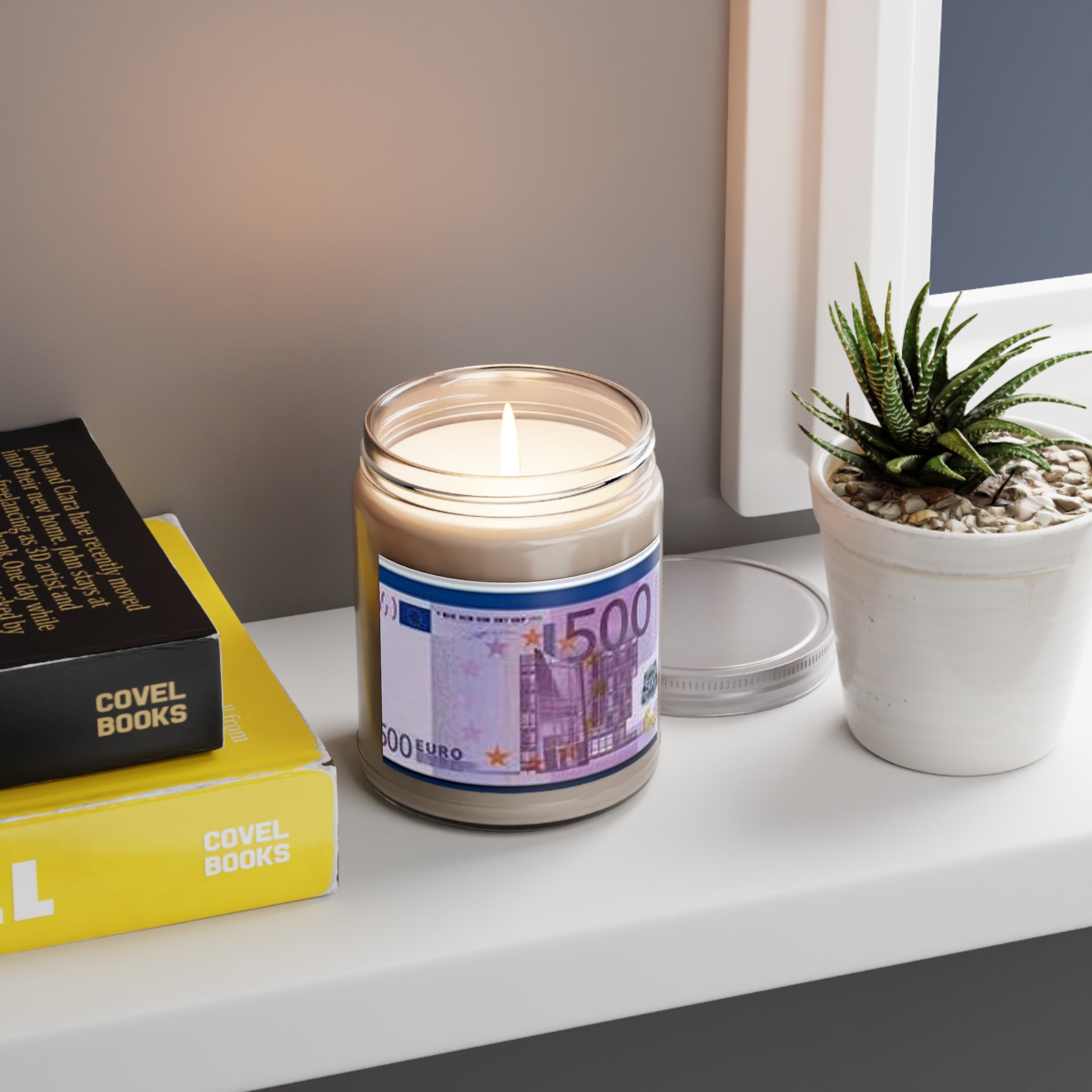 500 Euro Banknote Candle, Soy Candle | 9oz Jar with White Lid