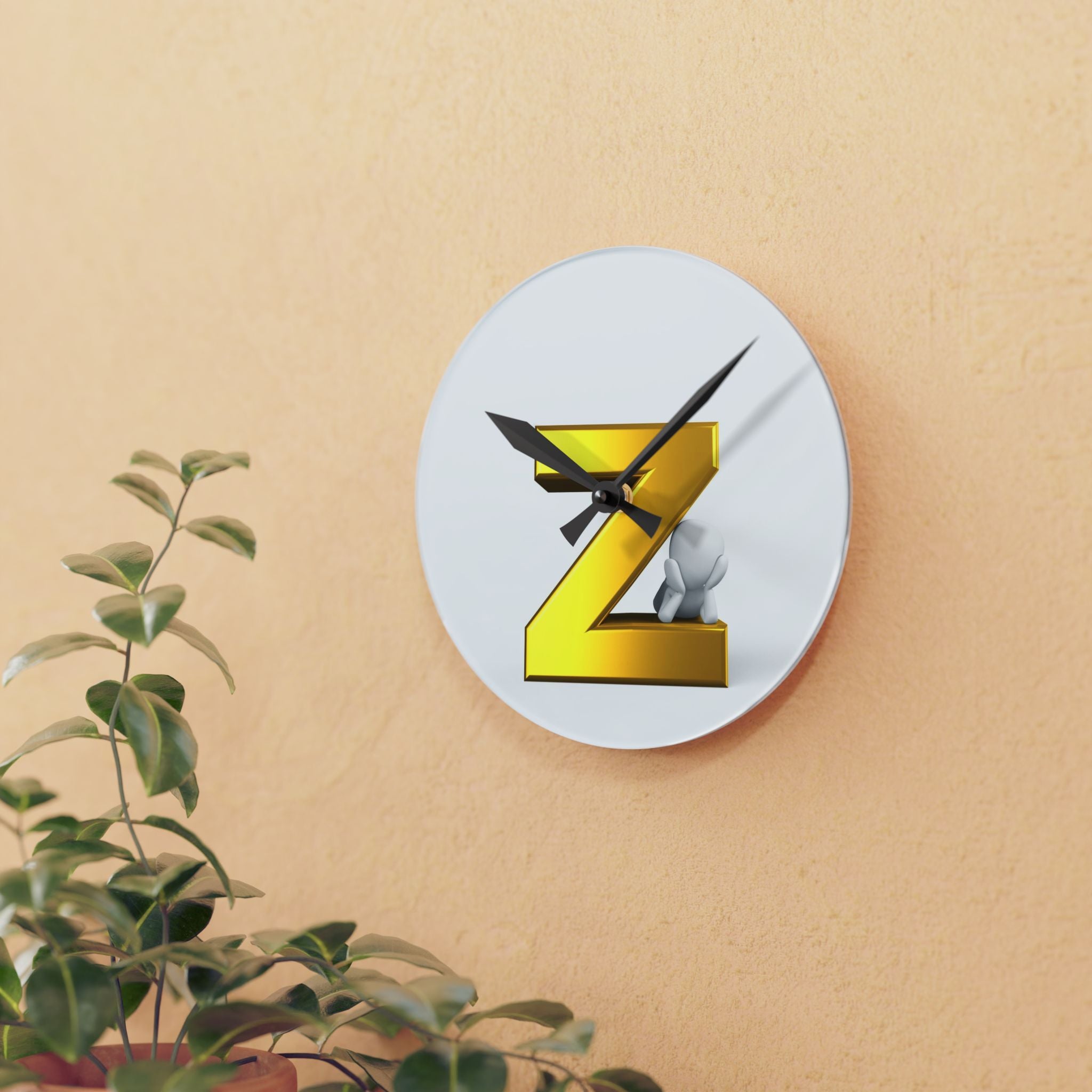 Gold 3D Letter Z clock Acrylic Wall Clock | Modern Monogram Decor