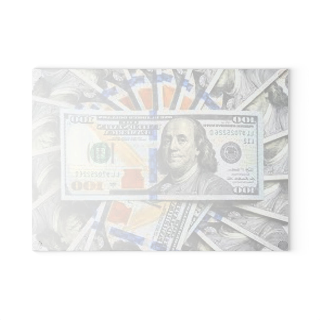 Stack of 100 Bills Glass Cutting Board | Money Pattern Kitchen Decor