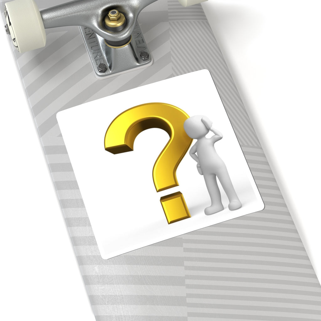 3D Gold Question Mark with Thinking Figure Kiss-Cut Stickers | Inquiry Icon Sticker