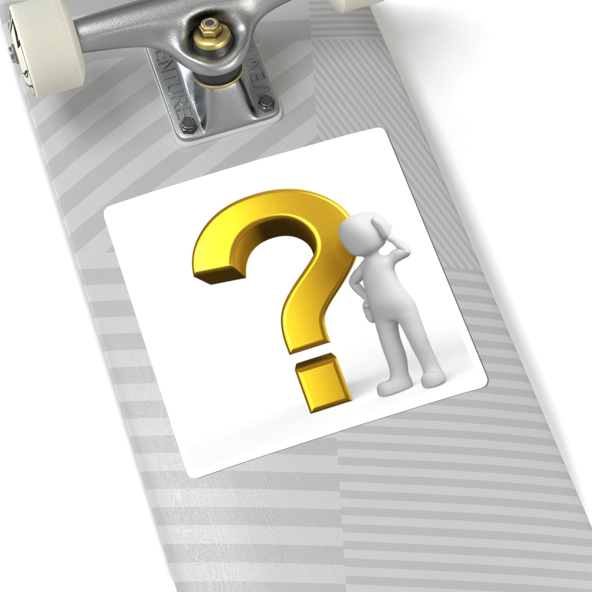3D Gold Question Mark with Thinking Figure Kiss-Cut Stickers | Inquiry Icon Sticker