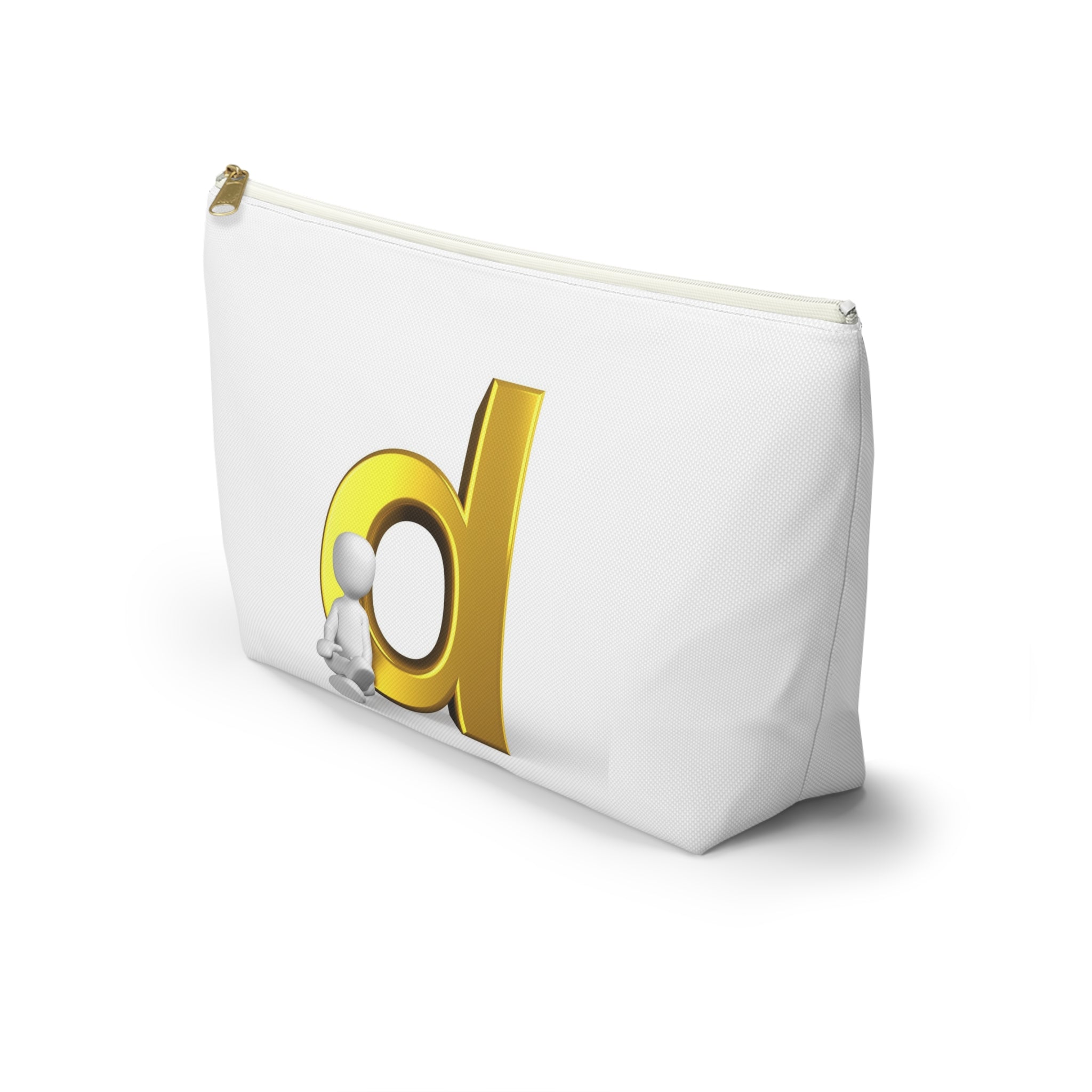 Gold Letter D with Sitting Figure Accessory Pouch | T-Bottom Zipper Pouch