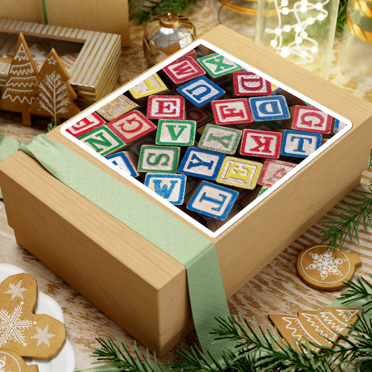 Alphabet Block Pattern Kiss-Cut Stickers | Retro Wooden Toy Letter Decal