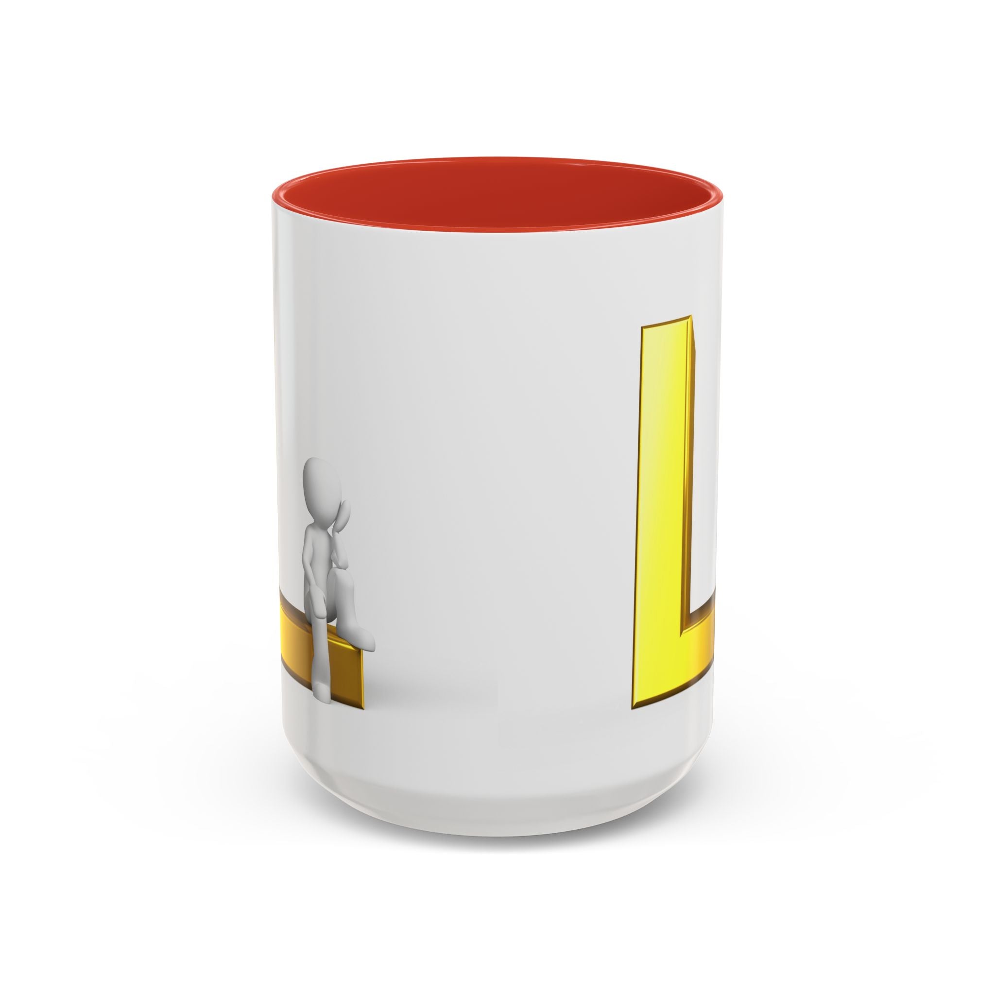 Mug 3D Personne assise sur la lettre L en Or | Mug à anse colorée 325ml 444ml