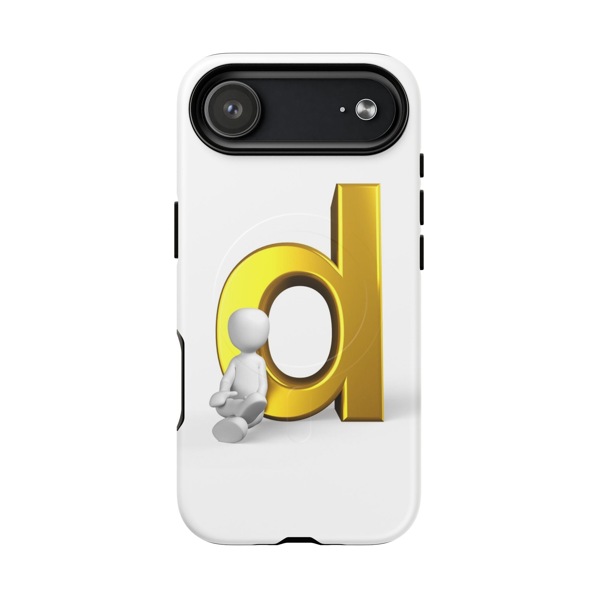Coque de téléphone Lettre D dorée avec personnage assis | Coque magnétique