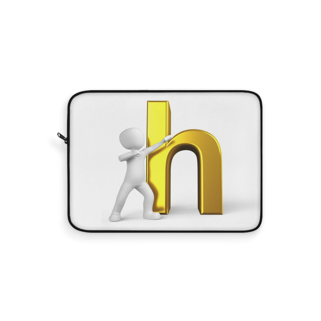 3D Figure Pushing Golden Letter h Laptop Sleeve | Letter H Typography Case