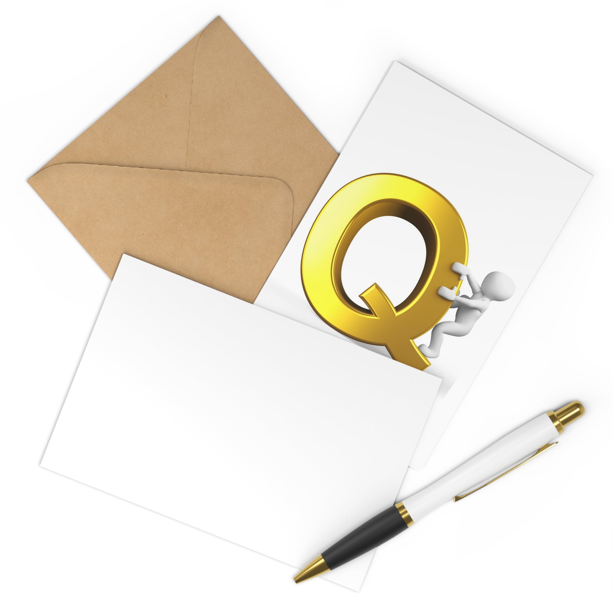 Golden Letter Q Postcards | Alphabet Initial Note Cards, 7 Pack