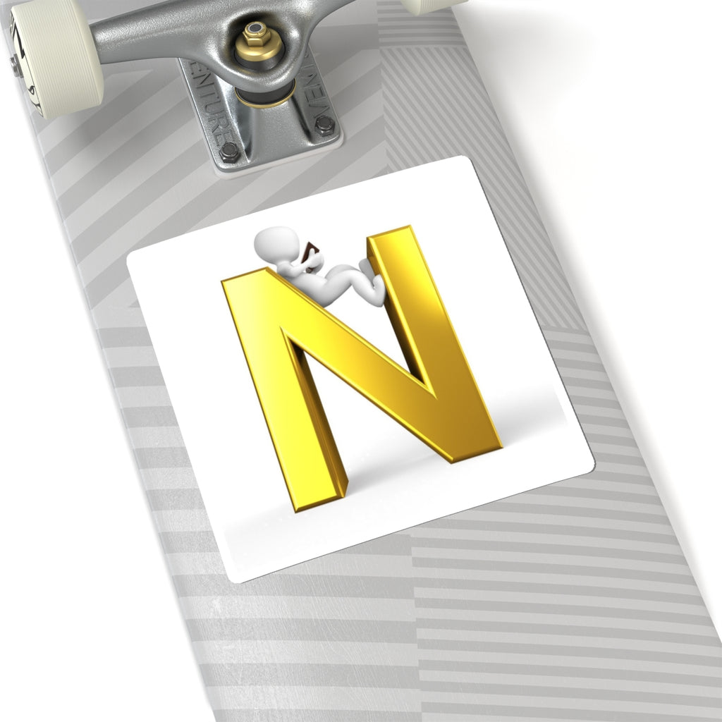 Gold 3D Letter N with Relaxing Character Sticker | Kiss-Cut Sticker