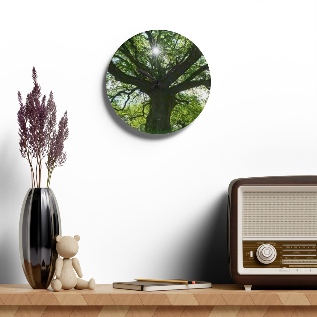 Sunlit Oak Tree Acrylic Wall Clock | Nature Forest Decor