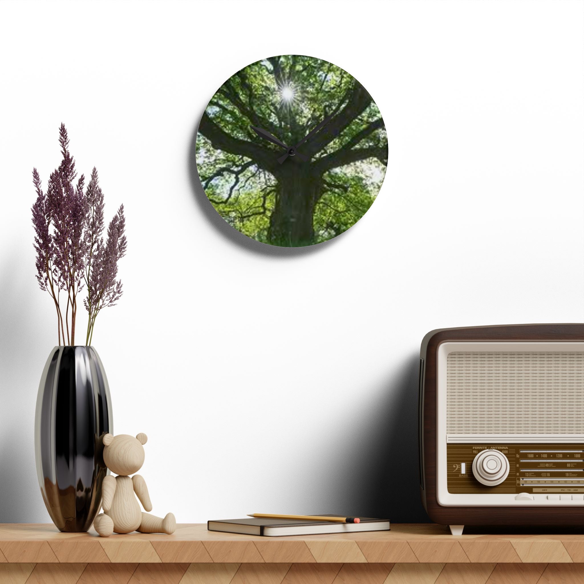 Sunlit Oak Tree Acrylic Wall Clock | Nature Forest Decor