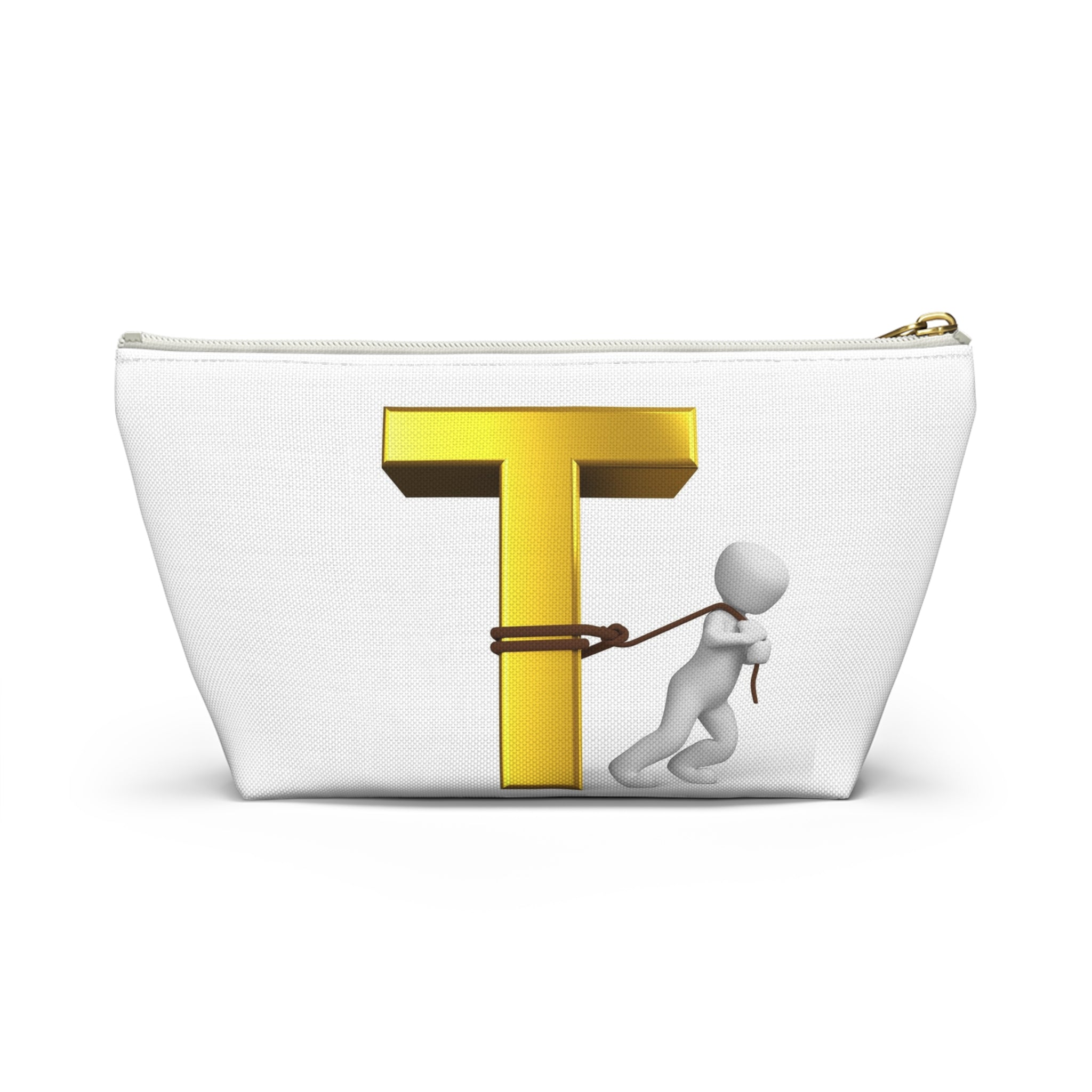 Gold Letter T with Person Pulling Rope Accessory Pouch