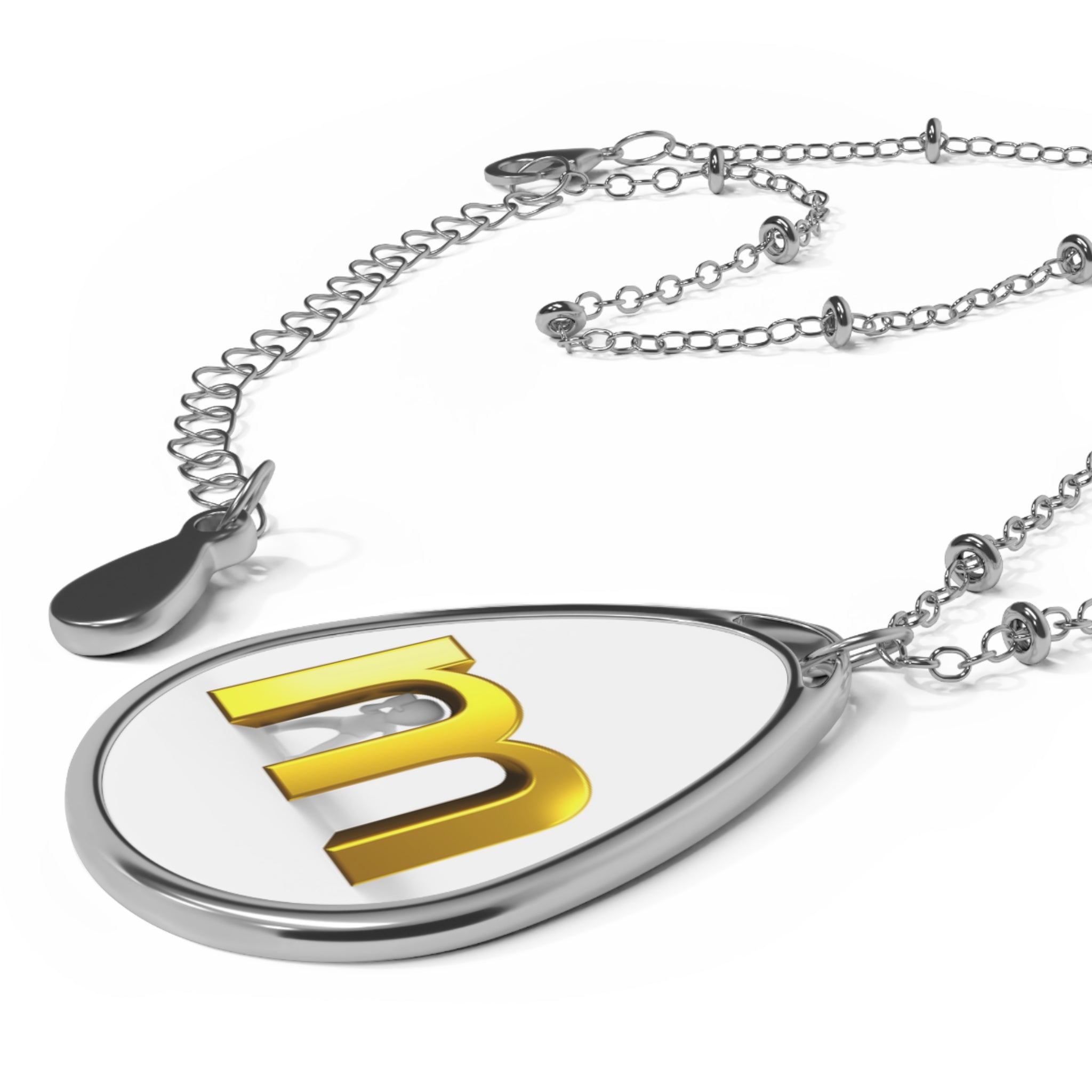 Personalized Oval Initial Necklace — Gold Letter M.