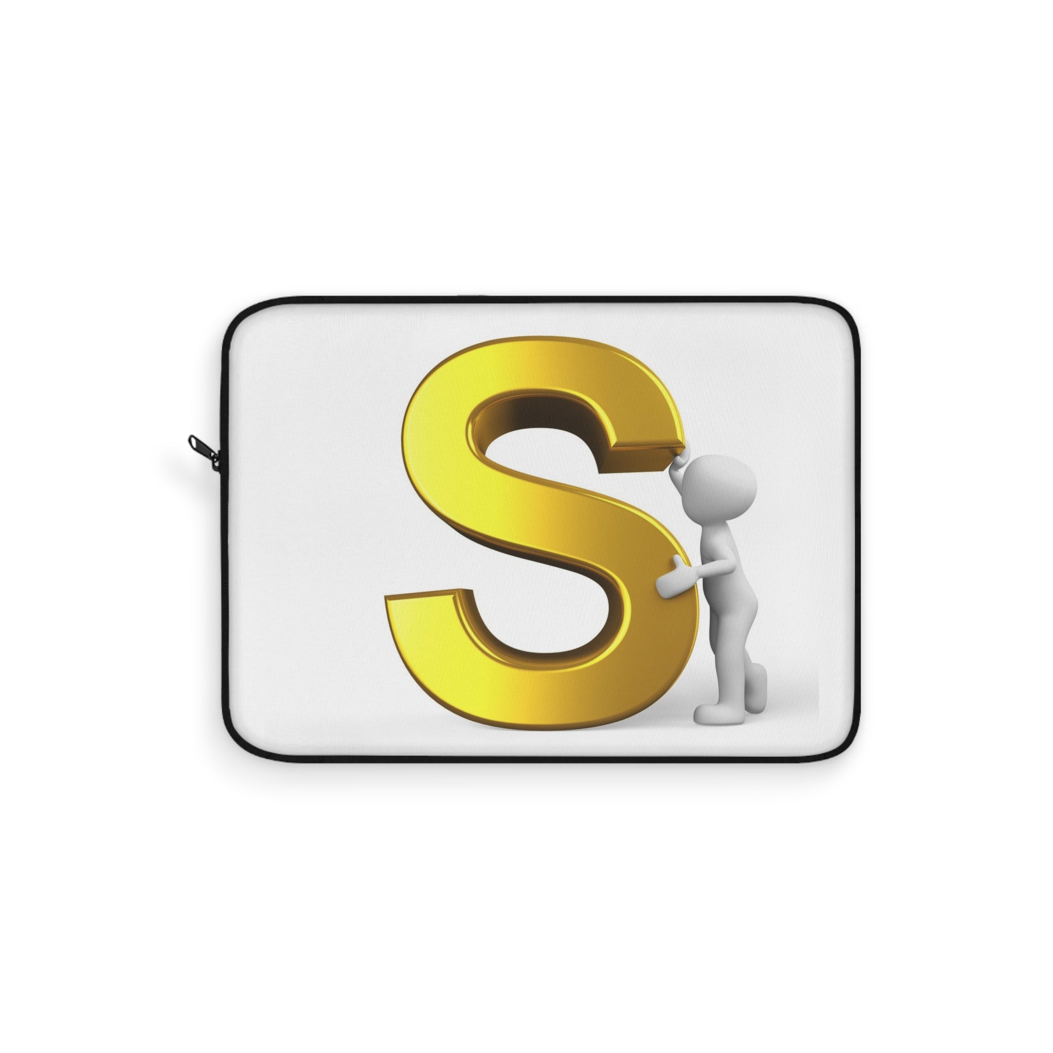 Gold Letter S with 3D Figure Laptop Sleeve | Monogram Initial S