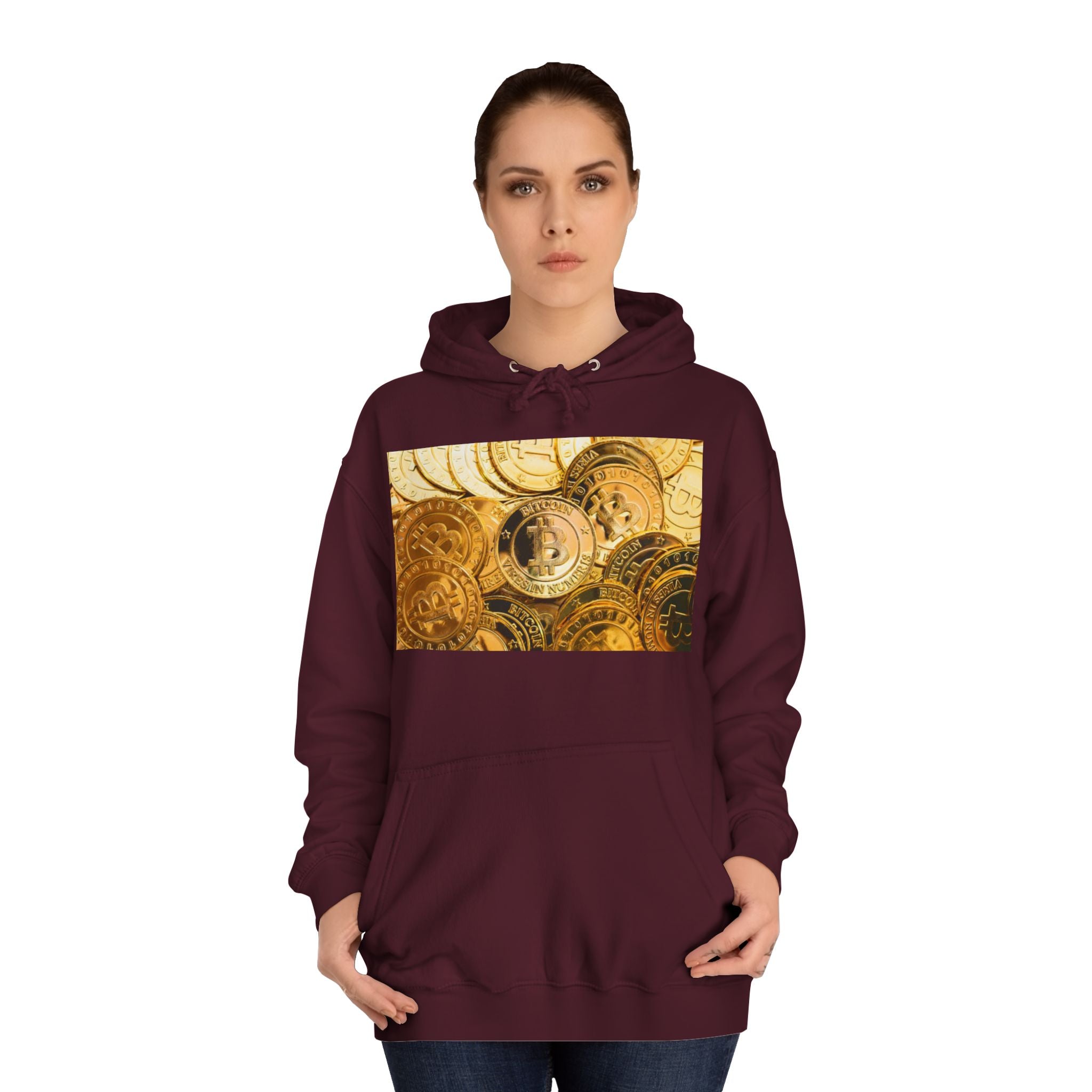 Golden Bitcoin Coins Hoodie | Crypto Cryptocurrency Crypto Art, Digital Currency Apparel