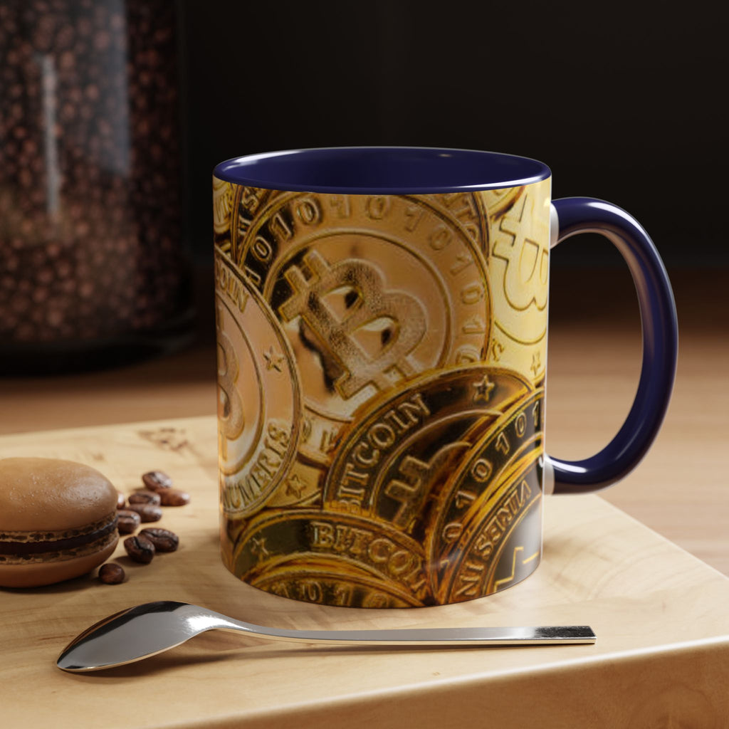 Bitcoin Coin Pattern Accent Coffee Mug | Cryptocurrency Coffee Mug