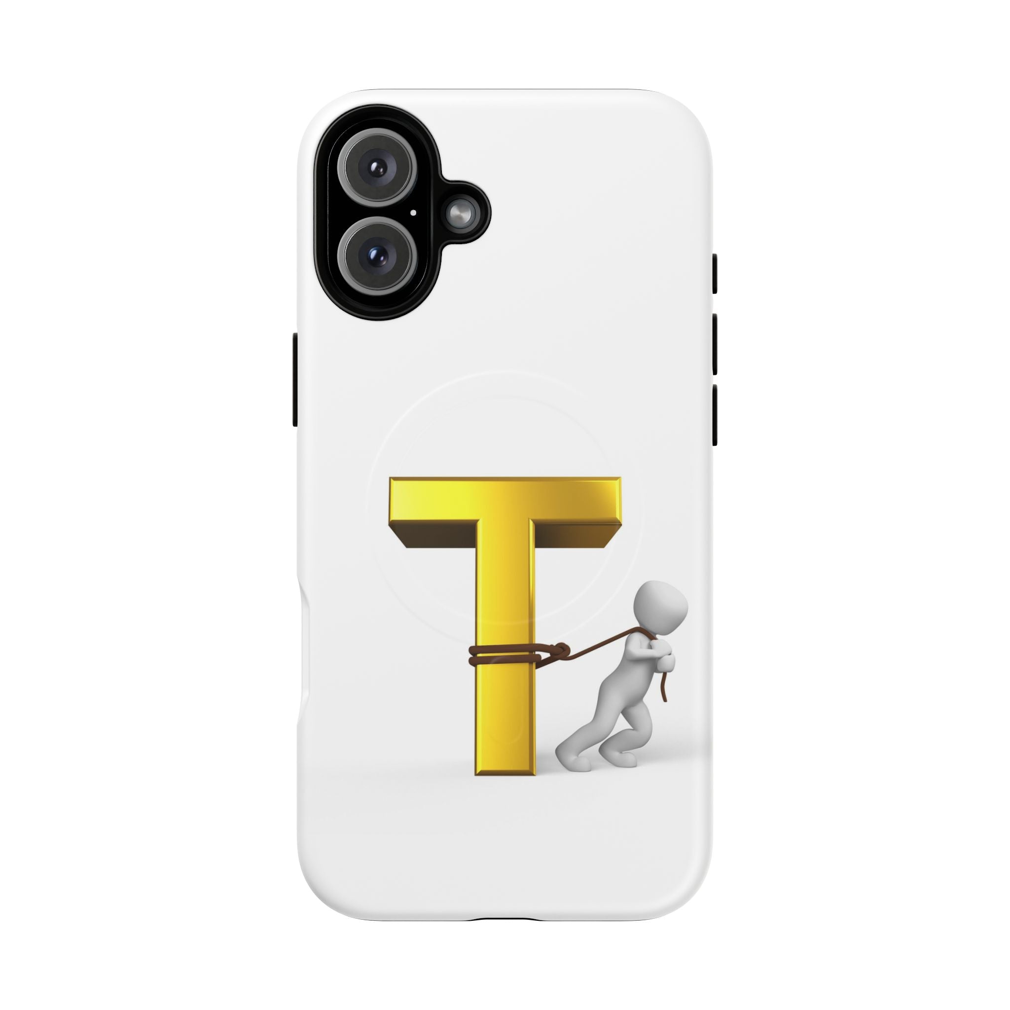 Coque de téléphone Lettre T en or avec personnage tirant | Coque magnétique résistante