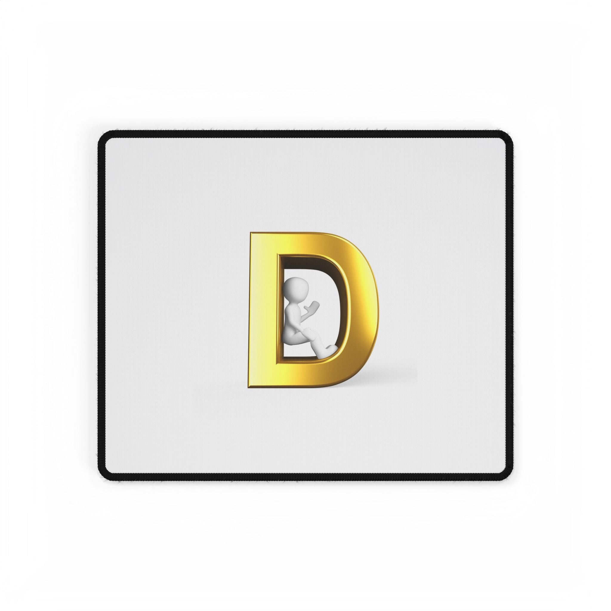 Gold Letter D with Sitting Figure Desk Mat | Monogram Initial Mousepad