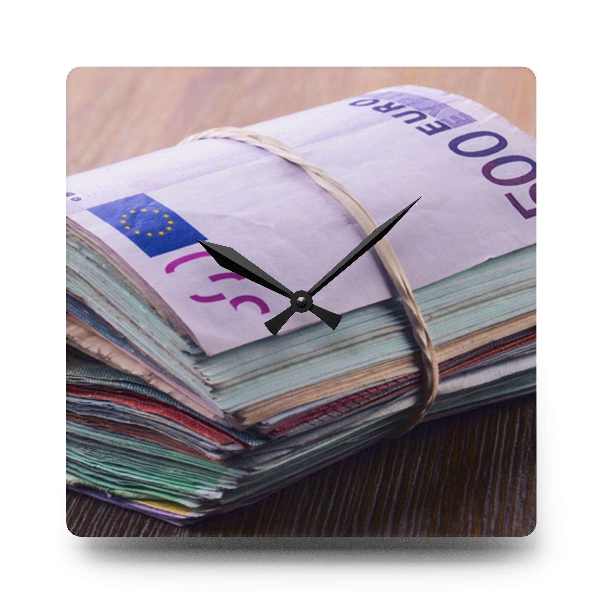 Stacked Currency Illustration Acrylic Wall Clock | Money Notes Design